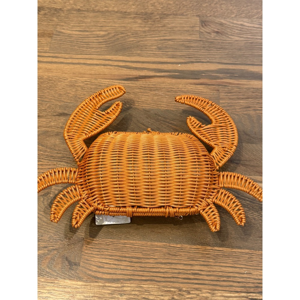 Novelty Crab Wicker Clutch Bag Gold Chain Strap Coastal Summer Beach Crossbody - Picture 5 of 9